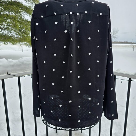 J Crew size Large v neck blouse, black white stars size L, EUC - Picture 2 of 9